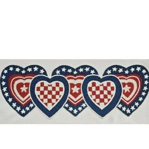 Patriotic Hearts Beaded TableRunner Centerpiece Holiday July 4th Red White